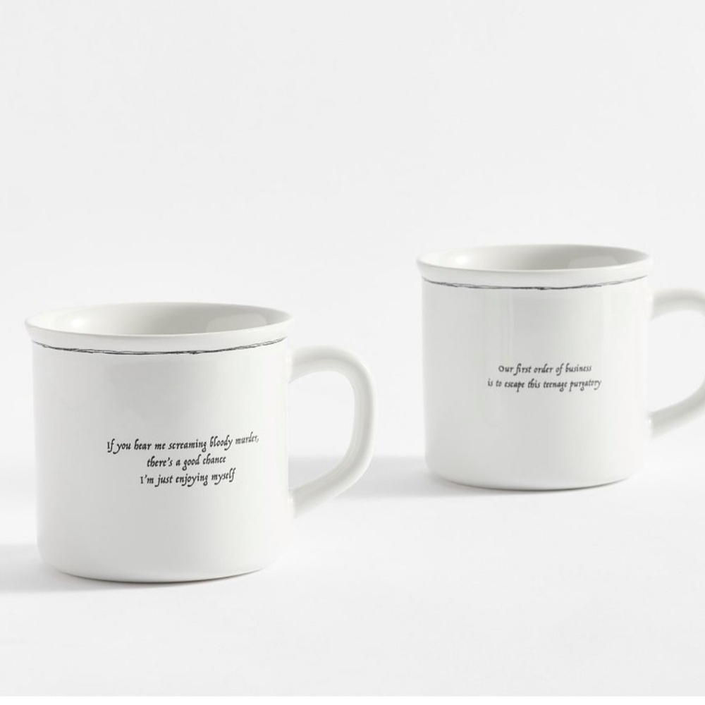 Pottery Barn Wednesday Addams Stoneware Decal Mugs NEW IN BOX Halloween - Picture 12 of 13